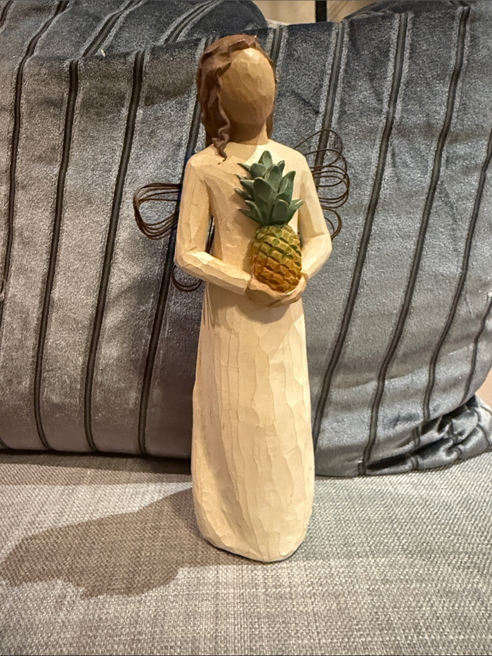 Willow Tree Angel  Hand-Carved Style Cream Angel Figurine Holding Pineapple